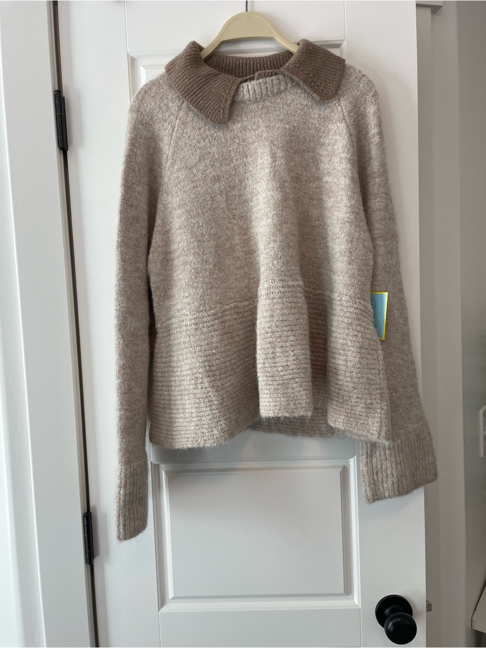 CeCe Two-Tone Beige Collar Knit Sweater